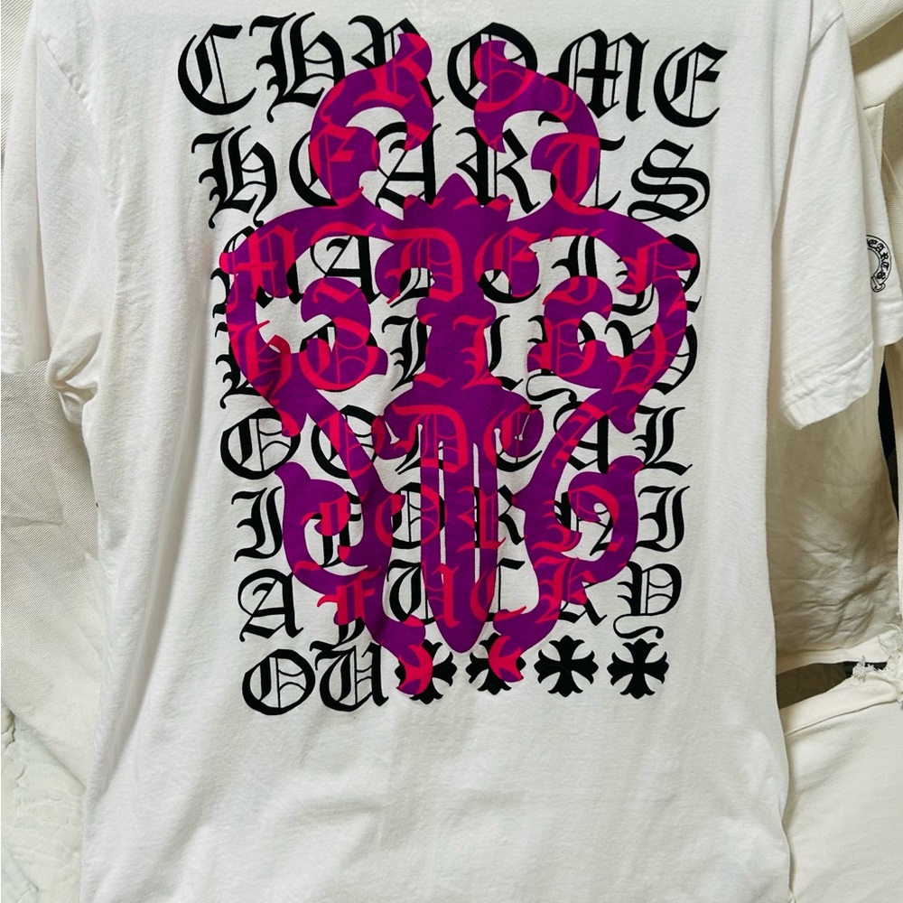 Chrome Hearts Pink Dagger Script Logo Short Sleeve